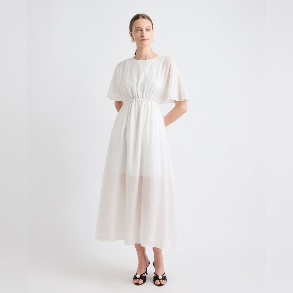 RW&Co. White Fit-and-Flare Midi Dress with Short Flutter Sleeves LARGE BNWT $150